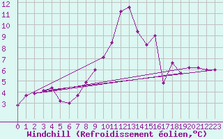 Courbe du refroidissement olien pour Zamora