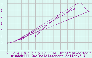 Courbe du refroidissement olien pour Bergen