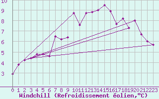Courbe du refroidissement olien pour Wdenswil