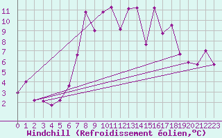 Courbe du refroidissement olien pour Wunsiedel Schonbrun