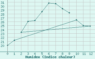 Courbe de l'humidex pour Cheonan