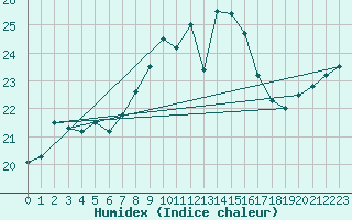 Courbe de l'humidex pour Saint Catherine's Point