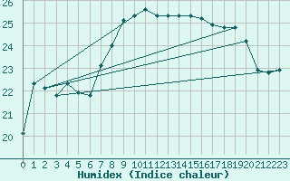 Courbe de l'humidex pour Cap Pertusato (2A)