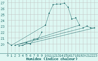 Courbe de l'humidex pour Biskra
