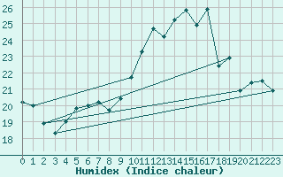 Courbe de l'humidex pour Tarbes (65)