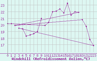 Courbe du refroidissement olien pour Cazaux (33)