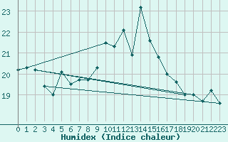 Courbe de l'humidex pour Cap Pertusato (2A)