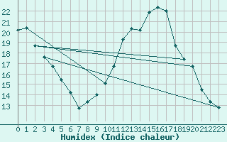 Courbe de l'humidex pour Sublaines (37)