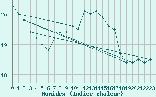 Courbe de l'humidex pour Zeebrugge