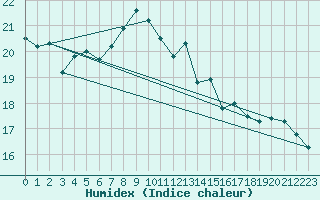 Courbe de l'humidex pour Lichtenhain-Mittelndorf