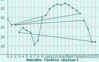 Courbe de l'humidex pour Brignogan (29)