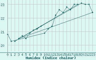 Courbe de l'humidex pour Fisterra