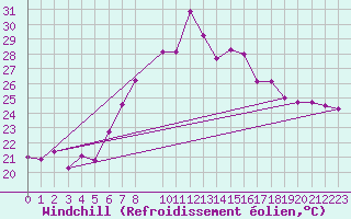 Courbe du refroidissement olien pour Vinars