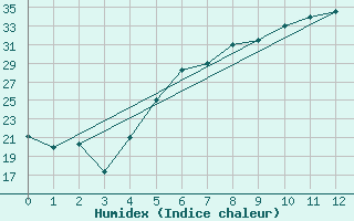 Courbe de l'humidex pour Taif