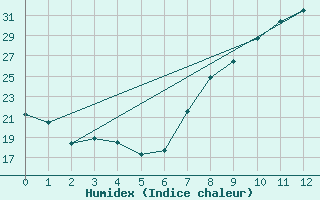 Courbe de l'humidex pour Coria