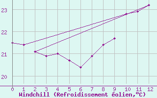 Courbe du refroidissement olien pour Puerto de la Cruz