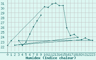 Courbe de l'humidex pour Wels / Schleissheim