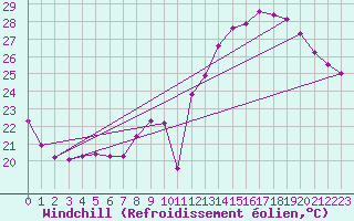 Courbe du refroidissement olien pour Sallles d