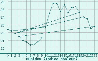 Courbe de l'humidex pour Lyon - Bron (69)