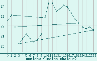 Courbe de l'humidex pour Cap Pertusato (2A)