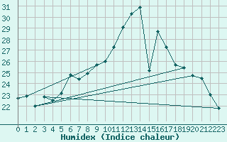 Courbe de l'humidex pour Bad Lippspringe