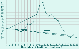 Courbe de l'humidex pour Manston (UK)