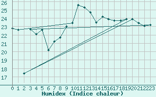 Courbe de l'humidex pour Cap Pertusato (2A)