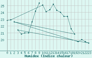 Courbe de l'humidex pour Schaafheim-Schlierba