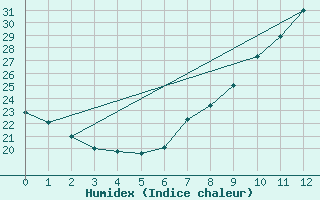 Courbe de l'humidex pour Jerez de Los Caballeros