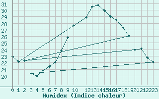 Courbe de l'humidex pour Locarno (Sw)