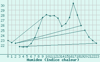 Courbe de l'humidex pour Aigle (Sw)