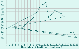 Courbe de l'humidex pour Ble - Binningen (Sw)