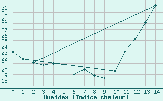 Courbe de l'humidex pour Pirapora