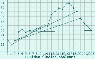 Courbe de l'humidex pour Cap Ferret (33)