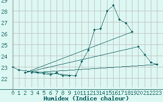 Courbe de l'humidex pour Aubenas - Lanas (07)