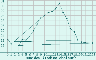 Courbe de l'humidex pour Monte S. Angelo