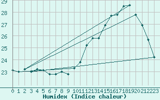 Courbe de l'humidex pour Pointe de Chemoulin (44)