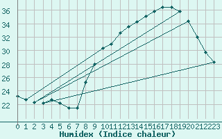 Courbe de l'humidex pour Aubenas - Lanas (07)
