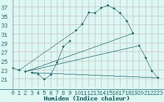 Courbe de l'humidex pour Beja