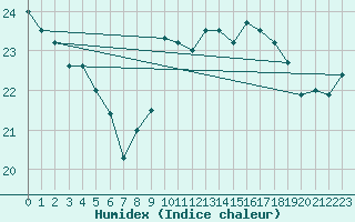 Courbe de l'humidex pour Tarifa