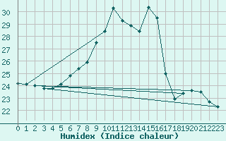 Courbe de l'humidex pour Wdenswil