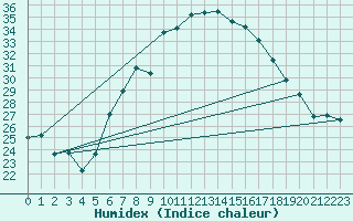 Courbe de l'humidex pour Wels / Schleissheim