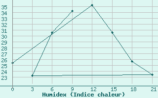 Courbe de l'humidex pour Usak Meydan