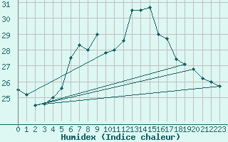 Courbe de l'humidex pour Lauwersoog Aws