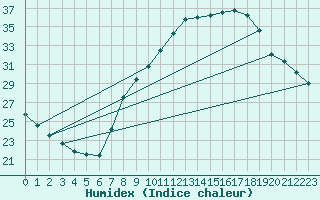 Courbe de l'humidex pour Tudela
