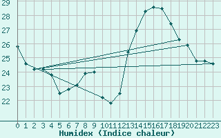 Courbe de l'humidex pour Coria