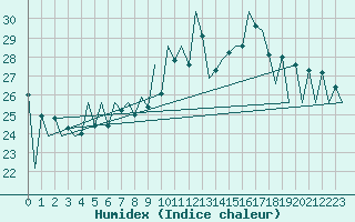 Courbe de l'humidex pour Timisoara