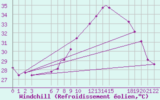 Courbe du refroidissement olien pour Ghardaia