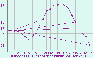 Courbe du refroidissement olien pour Adrar