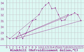 Courbe du refroidissement olien pour Kelibia